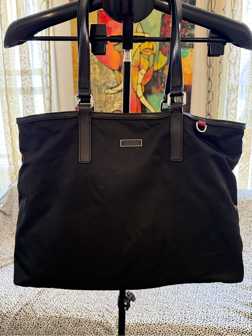 Tumi Black Nylon Tote with Leather Trim